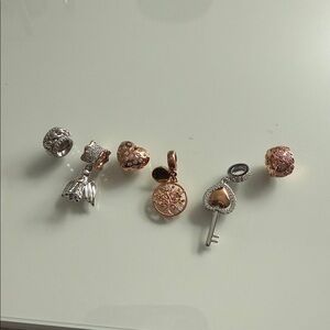 GNOCE Rose Gold and Silver Heart & Key Charm Set - Women Jewelry